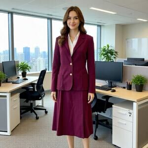 VTG 80s Cape Cod Match Mates Women’s Skirt Suit Blazer Set Maroon L 12/14 Career
